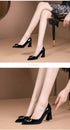 Elegant Pointed Toe Mary Janes with Patent Leather Buckle and Comfortable Middle Heel for Women